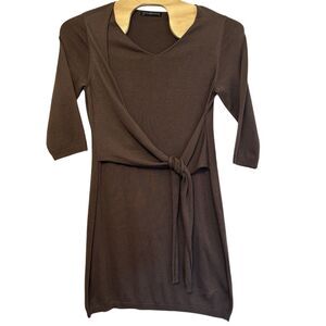 Peruvian Connection Size‎ XL Brown Pima Cotton Silk Knit Midi Faux Wrap Dress